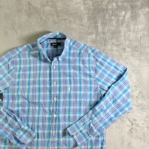 johnnie-O Mens Plaid Button Down Shirt Long Sleeve Pocket Surf Logo Size M